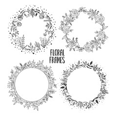 Collection of Hand Drawn Floral Frames. Herbal Frames with place for text.