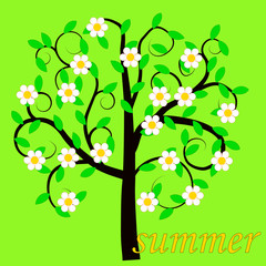 Stylized tree with flowers in the summer season