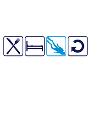 taucher essen schlafen täglich wiederholen sport spaß verein unterwasser schwimmen tauchen club team crew urlaub ferien fische tiefsee cool clipart design umriss