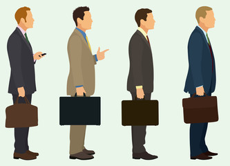 White Businessmen Waiting in Line with Briefcase