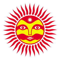 Sign of the sun with a man’s face. The spirit of the sun. Symbolic, magical symbol. Vector graphics art.