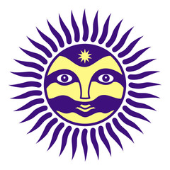 Sign of the sun with a man’s face. The spirit of the sun. Symbolic, magical symbol. Vector graphics art.