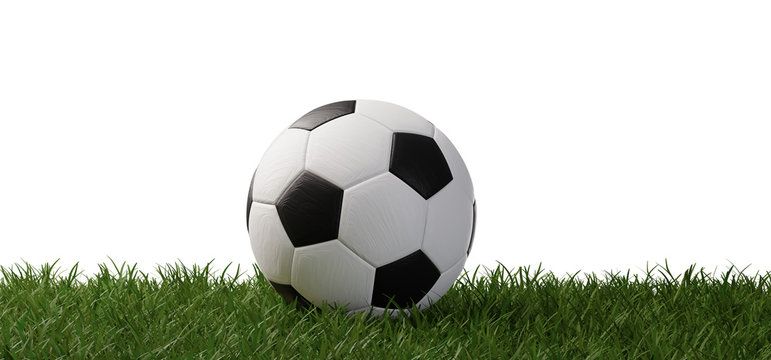 soccer ball on grass 3d-illustration isolated on white