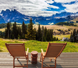 Fototapeta premium Two lounge chairs on the hotel terrace