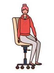 woman with sitting in office chair on white background