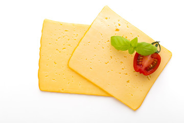 Cheese slice isolated on the white background.