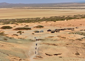 Tourists descending from the Pilón de Azucar in La Guajira.