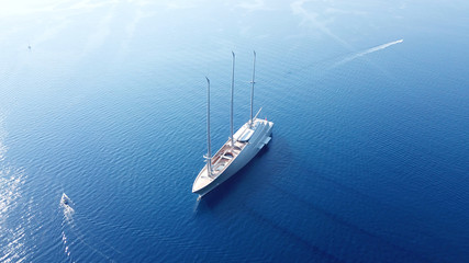 Aerial drone photo one of World's Largest Sailing Yacht near port of Corfu
