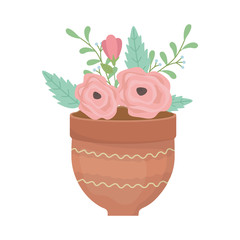 Flowers and leaves inside pot vector design