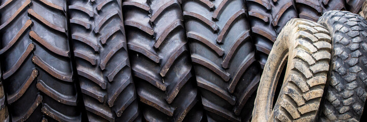 Big tractor tires in outdoor in repair house