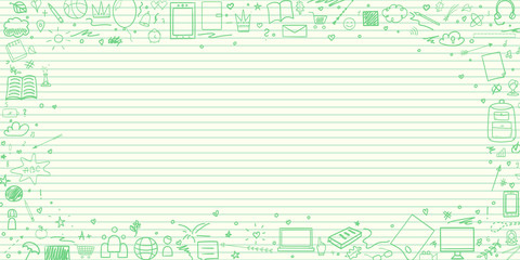 Abstract line pattern with school supplies. Graphic stripe paper background. Striped texture. Back to school. Hand drawn line backdrop. Education concept