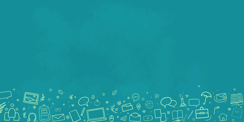 Back to school. Abstract blackboard. Sketchy background with hand drawn school supplies. Banner design. Education concept