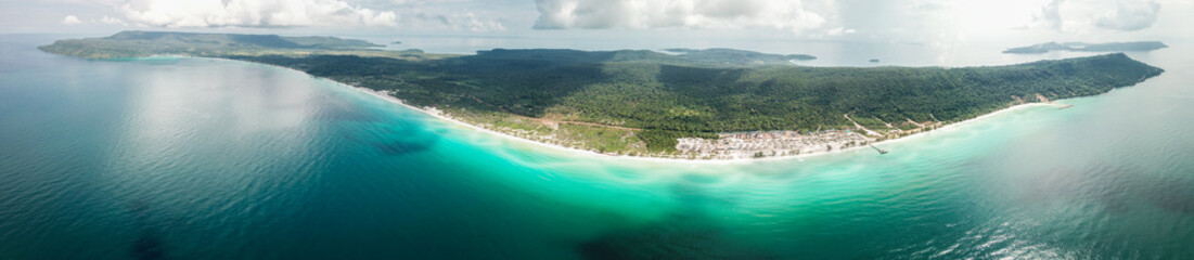 Koh Rong island from above, beach and sunset, in Cambodia Sihanoukville