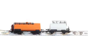 Model Of A Steam Locomotive And Passenger Cars On Rails On A White  Background Antique Wall Mural | Antiq-Николай Григорьев