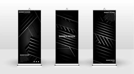 Vertical banner template design. can be used for brochures, covers, publications, etc.The background of the geometric dynamic concept pattern is black