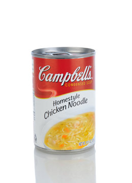 IRVINE, CA - January 11, 2013: A can of Campbells Condensed Chicken Noodle Soup. Headquartered in Camden, New Jersey, Campbell's products are sold in 120 countries around the world.