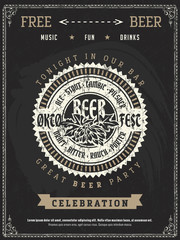 Vector Oktoberfest beer festival celebration template of retro poster or invitation flyer on vintage blackboard texture