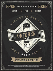 Vector Oktoberfest beer festival celebration template of retro poster or invitation flyer on vintage blackboard texture