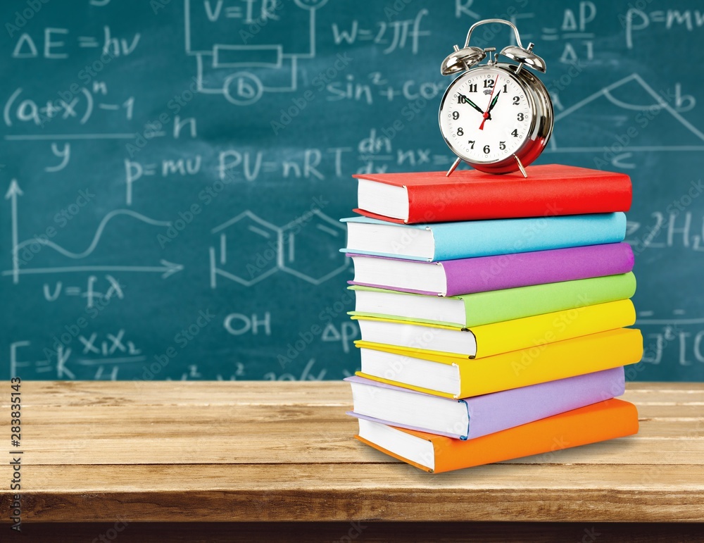 Wall mural molecule models and formulas on blackboard background