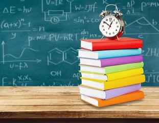 Molecule models and formulas on blackboard background