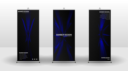 Vertical banner template design. can be used for brochures, covers, publications, etc. wavy lines vector blue and black background.