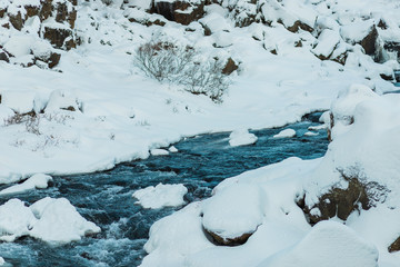 Flowing water amid the snow