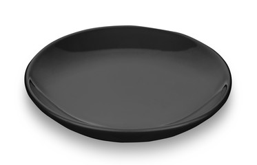Empty black plate isolated on a white background