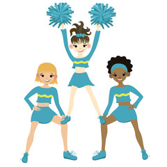 Collection of cheerleaders isolated on a white background. Vector graphics.