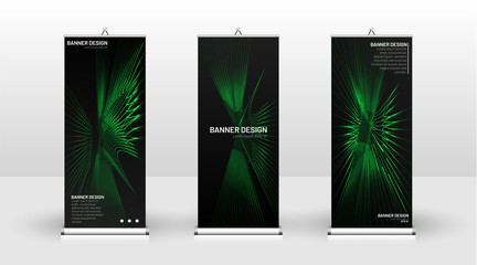 Vertical banner template design. can be used for brochures, covers,  publications, etc. wavy lines vector green and black background.