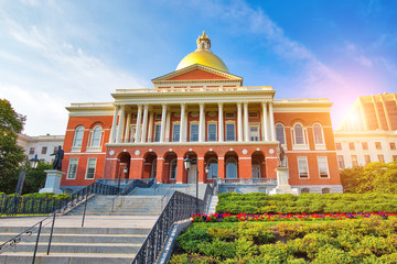 Massachusetts State House in Boston historic city center, located close to landmark Beacon Hill