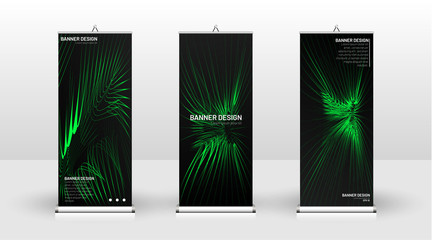 Vertical banner template design. can be used for brochures, covers,  publications, etc. wavy lines vector green and black background.