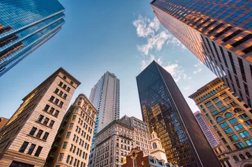 Foto op Plexiglas Skyline Het financiële district en de skyline van de binnenstad van Boston