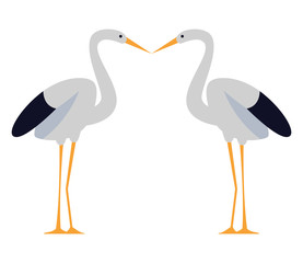 Two storks birds kissing cartoon