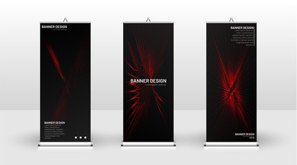 Vertical banner template design. can be used for brochures, covers,  publications, etc. wavy lines vector red and black background.