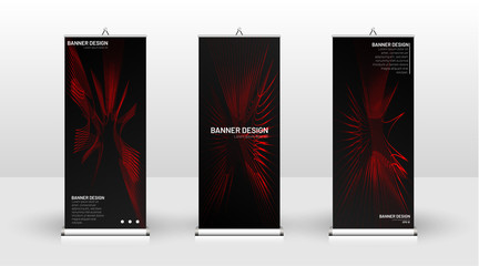 Vertical banner template design. can be used for brochures, covers,  publications, etc. wavy lines vector red and black background.