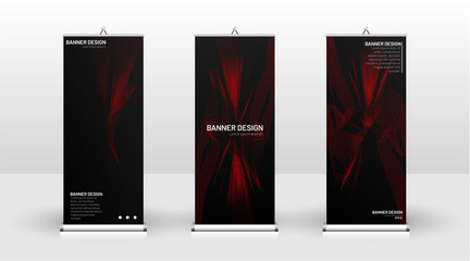 Vertical banner template design. can be used for brochures, covers,  publications, etc. wavy lines vector red and black background.