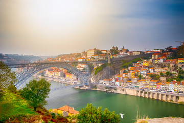 Fototapeta premium Famous Travel Destinations. Amazing Porto City In Portugal at Dusk.