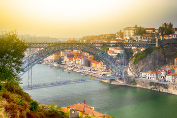 Fototapeta na wymiar Famous Destinations. Amazing Porto City In Portugal at Sunset