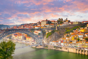 Fototapeta na wymiar Famous Travel Destinations. Amazing Porto City In Portugal at Dusk.