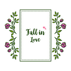 Modern card fall in love, with decor purple flower frame. Vector