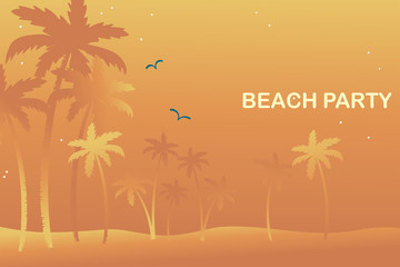 Beach party, Gradient background with silhouettes of palm trees
