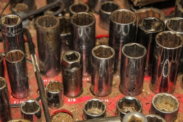 Closeup of Sockets on a workshop bench