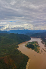 Aerial View of Mekong river and mountain, Luang Prabang, Laos