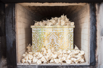White Coffin in  the crematorium Buddhist style