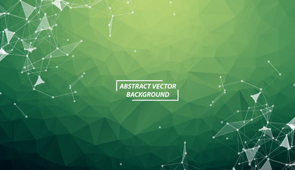Abstract Green Polygonal Space Background with Connecting Dots and Lines. Geometric Polygonal background molecule and communication. Concept of science, chemistry, biology, medicine, technology.