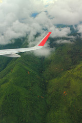 View from airplane over mountain and the forest, Luang Prabang, Laos.