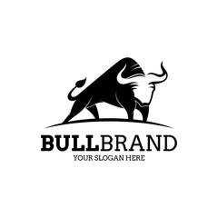 bull silhouette logo, flat style, simple animal monochrome vector illustration, angus/cow icon, modern design