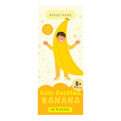 Kids cocktail banana flat vector template