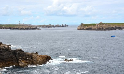 Fototapeta na wymiar Ouessant island : Creac'h Lighthouse and keller island, Brittany, France