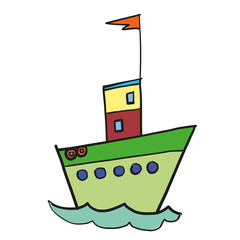 Obraz premium Ship flat color illustration on white